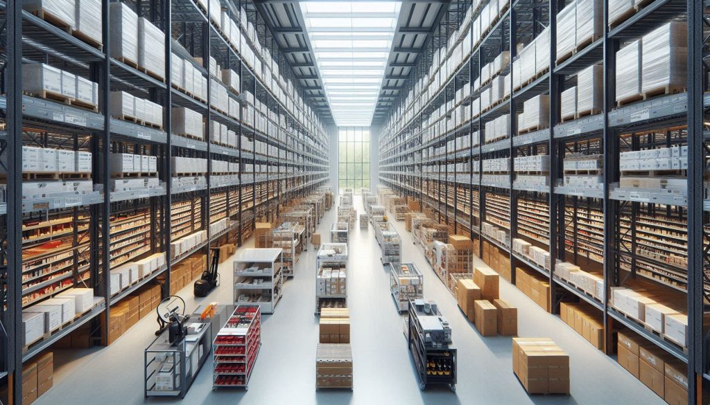 Warehouse with racks of stock